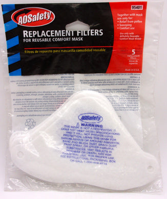 AO SAFETY, 95401, Replacement Filters For Reusable Comfort Mask 95400