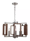 HD-1253BN Zurich 6-Light Brushed Nickel Chandelier with Wood Accents