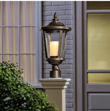 Load image into Gallery viewer, HD-1199-LED Bellingham Oil Rubbed Bronze Outdoor LED Medium Post Mount with Clear Glass and Amber Glass Candle