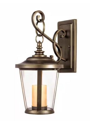 HD-1197-LED Bellingham 18.5 in. Oil-HD-1197-LED Rubbed Bronze LED Outdoor Wall Lantern Sconce with Clear Glass and Amber Glass Candle