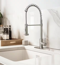 Load image into Gallery viewer, Single Handle Pull-Down Kitchen Faucet with Spring Neck Dual Spray in Stainless Steel #S1591123