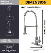 Load image into Gallery viewer, Single Handle Pull-Down Kitchen Faucet with Spring Neck Dual Spray in Stainless Steel #S1591123