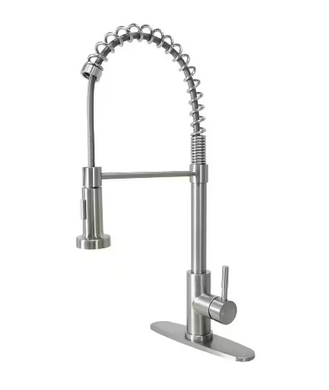 Single Handle Pull-Down Kitchen Faucet with Spring Neck Dual Spray in Stainless Steel #S1591123