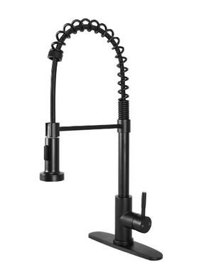 Single Handle Pull-Down Kitchen Faucet with Spring Neck Dual Sprayer in Matte Black #S1591423