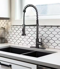 Load image into Gallery viewer, Single Handle Pull-Down Kitchen Faucet with Spring Neck Dual Sprayer in Matte Black #S1591423