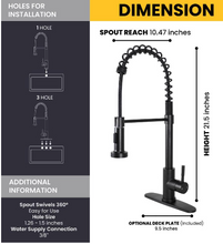 Load image into Gallery viewer, Single Handle Pull-Down Kitchen Faucet with Spring Neck Dual Sprayer in Matte Black #S1591423