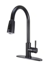 Load image into Gallery viewer, Single Handle High Spout Pull-Down Dual Spray Stainless Steel Kitchen Faucet in Matte Black #S1491423