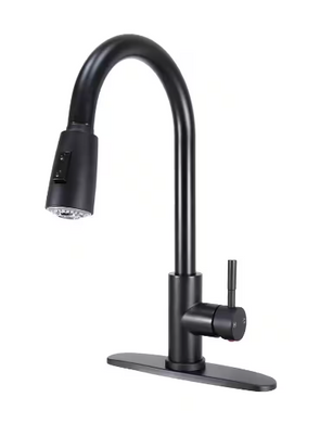 Single Handle High Spout Pull-Down Dual Spray Stainless Steel Kitchen Faucet in Matte Black #S1491423