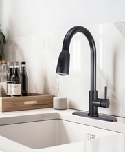 Load image into Gallery viewer, Single Handle High Spout Pull-Down Dual Spray Stainless Steel Kitchen Faucet in Matte Black #S1491423