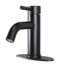 Load image into Gallery viewer, Single-Handle Lavatory Faucet, 4 in. Centerset, Lever Style Handle, Ceramic Disc Control, Push Pop-Up Matte Black #S0091423