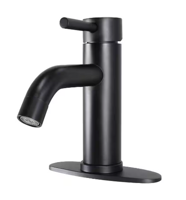 Single-Handle Lavatory Faucet, 4 in. Centerset, Lever Style Handle, Ceramic Disc Control, Push Pop-Up Matte Black #S0091423