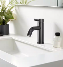Load image into Gallery viewer, Single-Handle Lavatory Faucet, 4 in. Centerset, Lever Style Handle, Ceramic Disc Control, Push Pop-Up Matte Black #S0091423