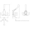 4" Satin Nickel Large Triple Prong Wall Mounted Hook