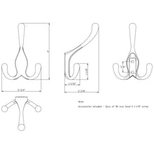 Load image into Gallery viewer, 4" Satin Nickel Large Triple Prong Wall Mounted Hook