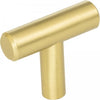 1-9/16" Overall Length Brushed Gold Naples Cabinet "T" Knob #40BG