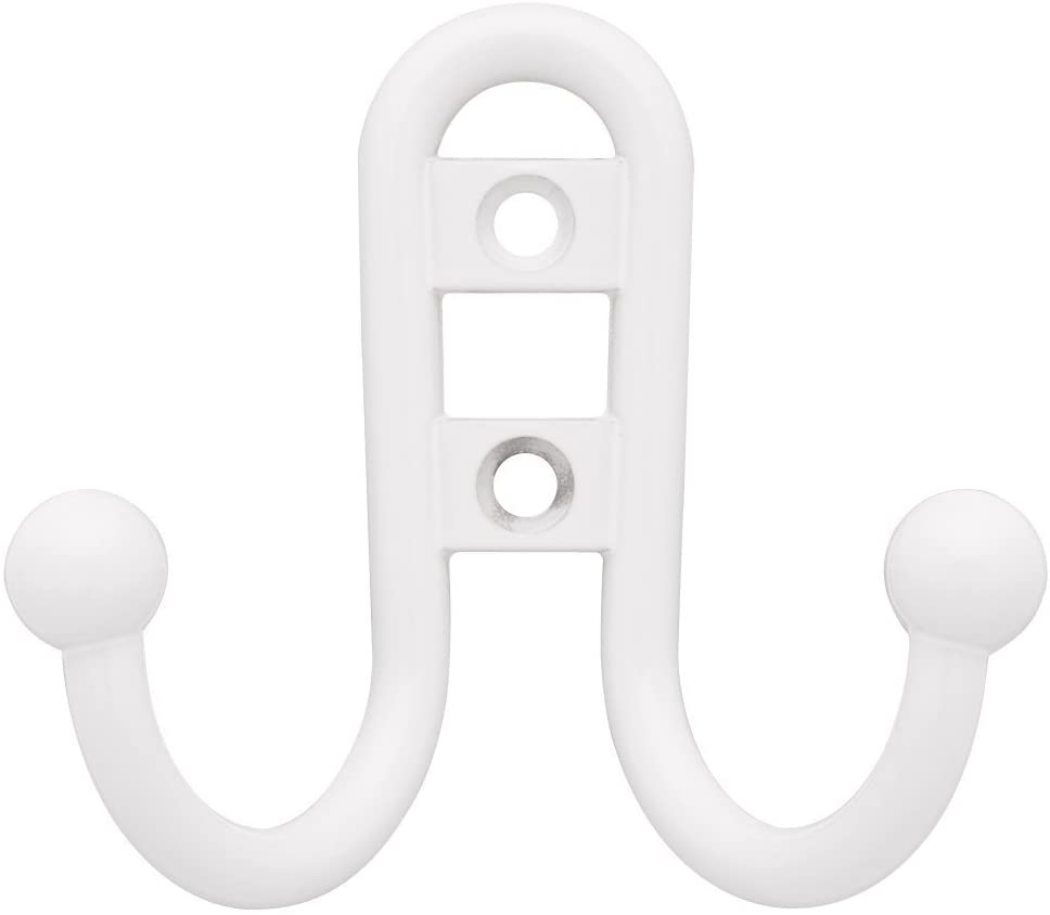 Liberty Hardware B46115Z-W-C, White Double Robe Hook with Ball End