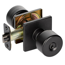 Cargar imagen en el visor de la galería, BHP - Cerradura con manija exterior para puerta de entrada con llave plana moderna Union Square con roseta cuadrada en negro mate #44544BLK