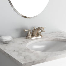 Cargar imagen en el visor de la galería, Llave para baño de arco medio con dos manijas de juego central Allura de 4 pulgadas en níquel satinado