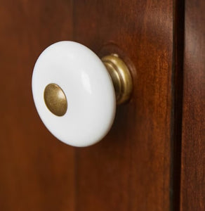allen + roth 1-1/4-in Antique Brass and Porcelain White Round Transitional Cabinet Knob