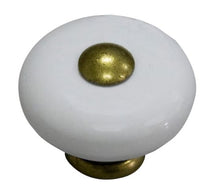 Load image into Gallery viewer, allen + roth 1-1/4-in Antique Brass and Porcelain White Round Transitional Cabinet Knob
