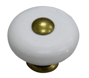 allen + roth 1-1/4-in Antique Brass and Porcelain White Round Transitional Cabinet Knob