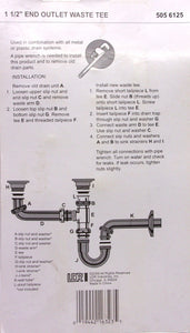 LDR Industries 505 6125 Tee de desecho de salida de extremo de conexión directa, 1-1/2", cromado