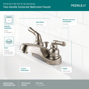 PEERLESS Two Handle Centerset Bathroom Faucet In Brushed Nickel