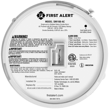 Cargar imagen en el visor de la galería, BRK -  Smoke Alarm - Detects Flaming Fires - Ionization Sensor Interconnectable - 120 Volt - 9 Volt Carbon Zinc Battery Backup #SMI100-AC