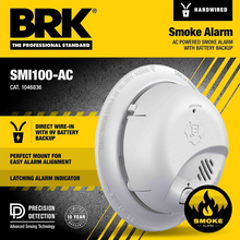 Cargar imagen en el visor de la galería, BRK -  Smoke Alarm - Detects Flaming Fires - Ionization Sensor Interconnectable - 120 Volt - 9 Volt Carbon Zinc Battery Backup #SMI100-AC