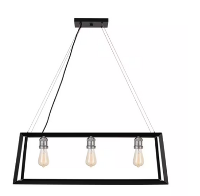HD-1547AN Walden Forge 3-Light Black Frame Linear Island Pendant with Antique Nickel