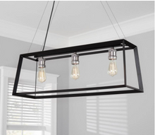 Load image into Gallery viewer, HD-1547AN Walden Forge 3-Light Black Frame Linear Island Pendant with Antique Nickel