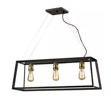 Load image into Gallery viewer, HD-1547-I Walden Forge 3-Light Black Frame Linear Island Pendant with Antique Brass Sockets