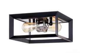 HD-1550AN Walden Forge 2 Light Black Frame Flush Mount Ceiling Light with Antique Nickel Sockets