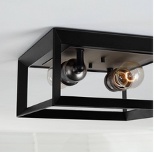 Load image into Gallery viewer, HD-1550AN Walden Forge 2 Light Black Frame Flush Mount Ceiling Light with Antique Nickel Sockets