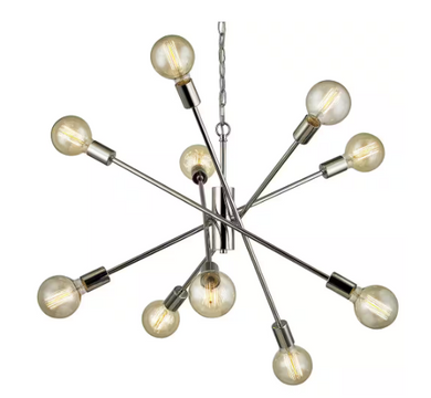 Lámpara de araña Fife Sputnik de níquel pulido con 10 luces y bombillas vintage G30