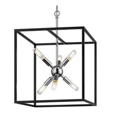 Halley 16 in. 6-Light Matte Black Pendant with Polished Chrome Cluster