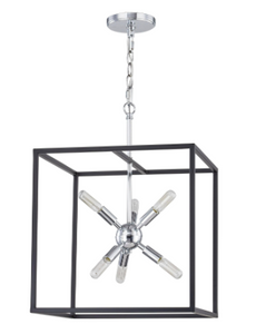 Halley 16 in. 6-Light Matte Black Pendant with Polished Chrome Cluster