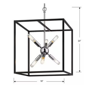 Halley 16 in. 6-Light Matte Black Pendant with Polished Chrome Cluster