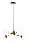Aria 6-lights Burnished Brass and Matte Black LED Pendant With Opal Glass Shades
