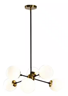 Aria 6-lights Burnished Brass and Matte Black LED Pendant With Opal Glass Shades