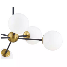 Load image into Gallery viewer, Aria 6-lights Burnished Brass and Matte Black LED Pendant With Opal Glass Shades