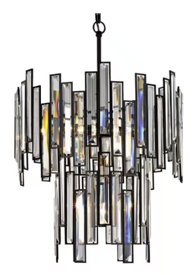 HD-1541-I Madison Lámpara de araña de bronce envejecido con 4 luces y prismas de cristal