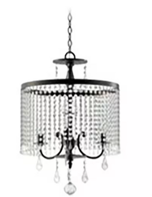 HD-1145MB Calisitti 6-Light HD-1139 Matte Black Drum Chandelier with K9 Crystal Dangles, Glam Styled Dining Room Chandelier