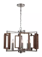 Load image into Gallery viewer, HD-1253BN Zurich 6-Light Brushed Nickel Chandelier with Wood Accents