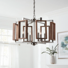 Load image into Gallery viewer, HD-1253BN Zurich 6-Light Brushed Nickel Chandelier with Wood Accents