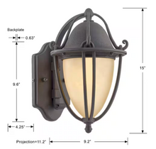 Load image into Gallery viewer, Portage 15 in. H 1-Light Natural Bronze Outdoor Wall Lantern Sconce