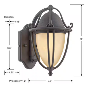 Portage 15 in. H 1-Light Natural Bronze Outdoor Wall Lantern Sconce