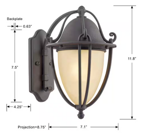 Portage 11.8 in. H 1-Light Natural Bronze Outdoor Wall Lantern Sconce