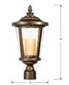HD-1199-LED Bellingham - Soporte de poste mediano LED para exteriores, bronce aceitado, con vidrio transparente y vela de vidrio ámbar