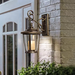HD-1197-LED Bellingham 18.5 in. Oil-HD-1197-LED Rubbed Bronze LED Outdoor Wall Lantern Sconce with Clear Glass and Amber Glass Candle